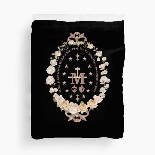 Marian Catholic Virgin Mary Marian Cross Floral Duvet Covers