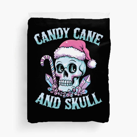 Candy Cane And Skull Pastel Goth Christmas Skull Duvet Covers