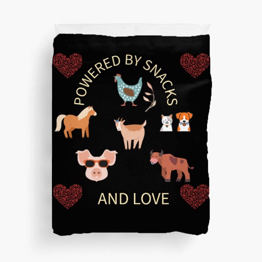 Powered by snacks and love animal farmer design Duvet Covers