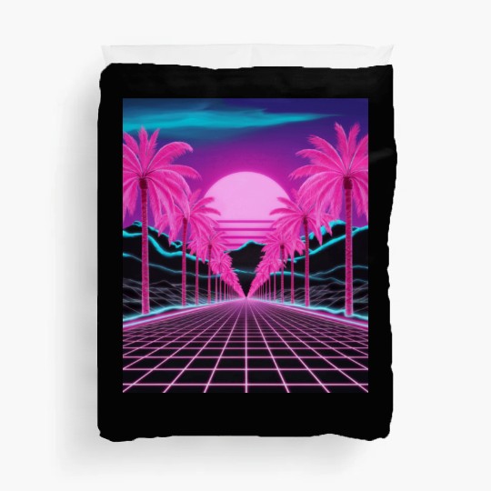 Neon Dreamscape: Retro-Futuristic Synthwave Sunset Duvet Covers