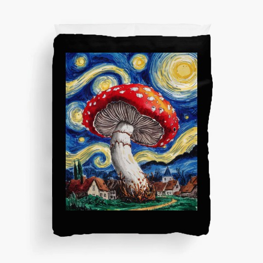 Starry Night Mushroom: Surreal Watercolor Dreamsca Duvet Covers