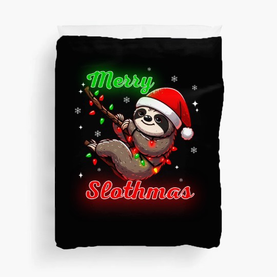 Merry Slothmas Sloth In Santa Hat Christmas Duvet Covers