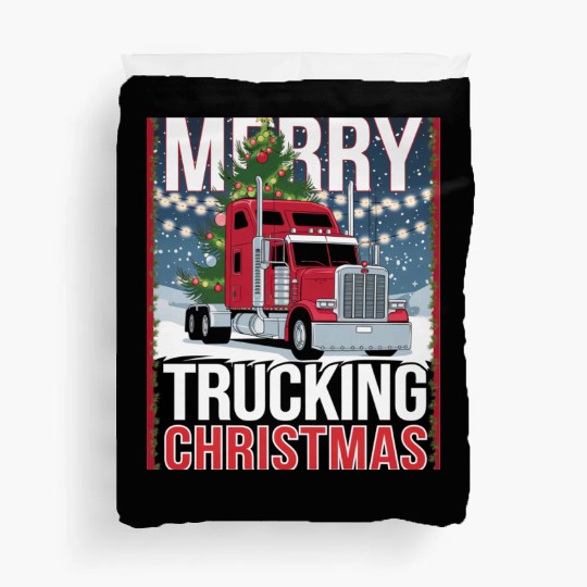 Merry Trucking Christmas Festive Semi-Truck Card Duvet Covers