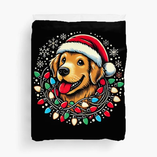 Golden Retriever with Santa Hat & Christmas Duvet Covers