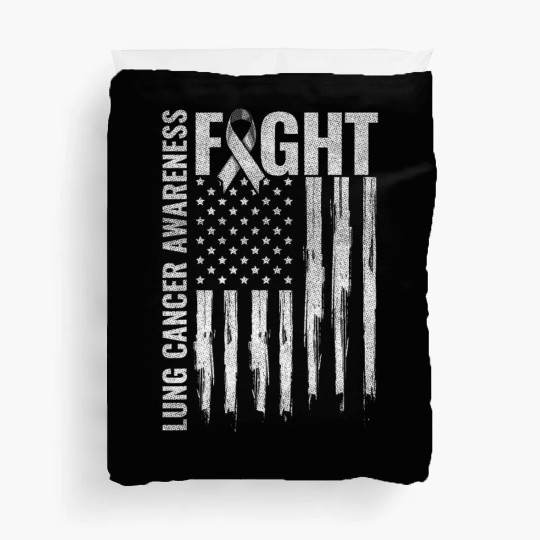 Lung Cancer Awareness White Ribbon Fight USA Flag Duvet Covers