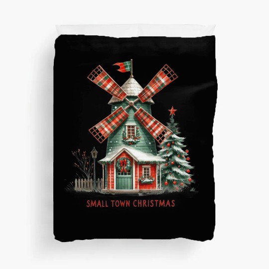 Small Town Christmas Windmill Duvet Covers