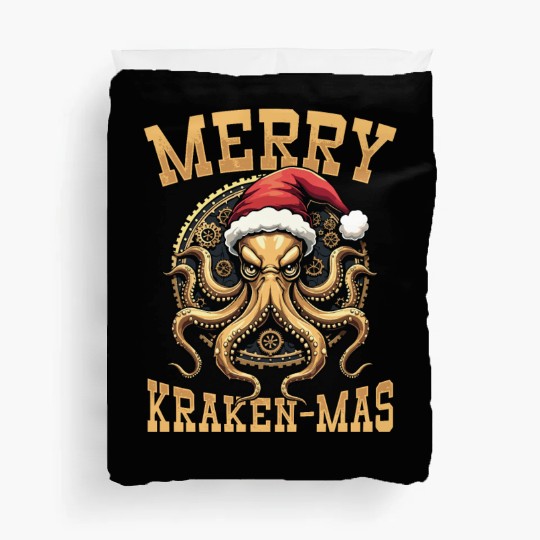 Merry kraken-Mas Steampunk Christmas Holiday Duvet Covers
