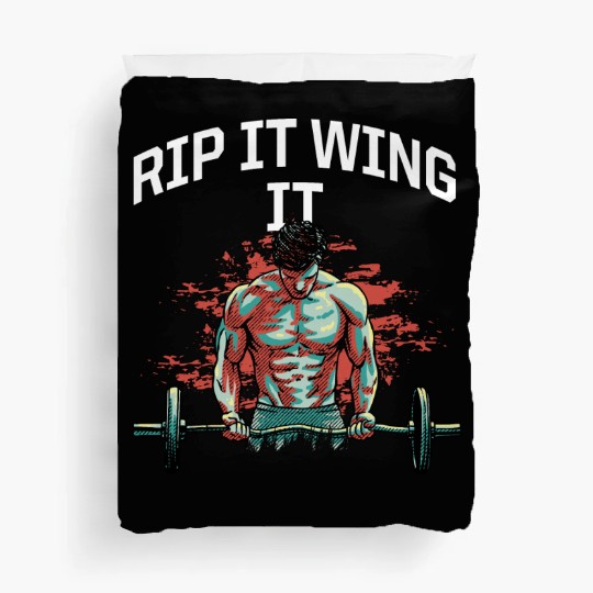 Rip It Wing It Funny Workout Humor Gym Sayings Fit Duvet Covers