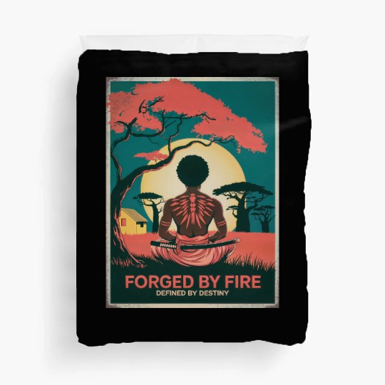 Vintage Afro Samurai Warrior - Forged By Fire Duvet Covers