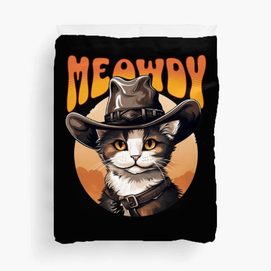 Meowdy Cowboy Cat Funny Howdy Meowdy Cowboy Cat Duvet Covers