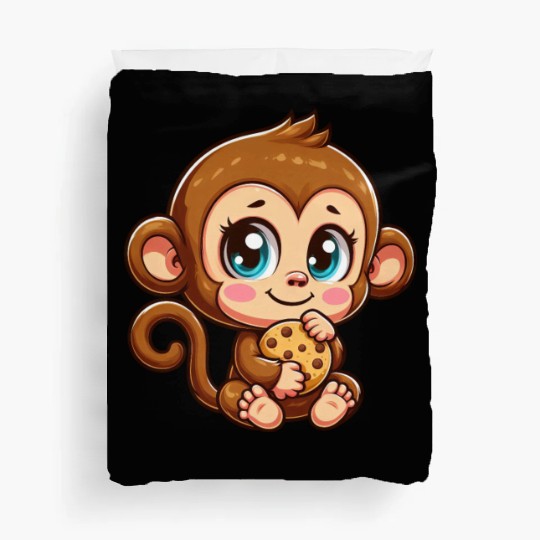 Cute Monkey Chimpanzee eating cookies cartoon Duvet Covers