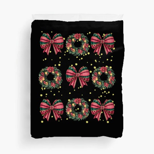 Christmas wreath, Christmas Coquette Bow Duvet Covers