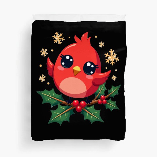 Elegant Christmas Cardinal on Holly Branch Duvet Covers