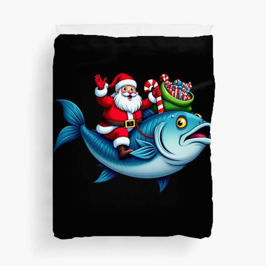 Santa on Bass Merry Fishmas Fishing Christmas Duvet Covers