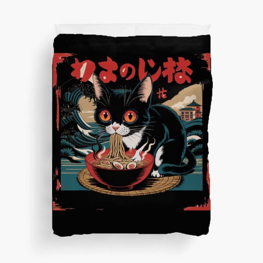 Funny Cat Ramen Japanese Cute Cat Duvet Covers
