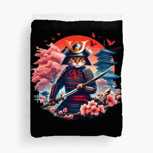 Samurai Cat Graphic Warrior Vintage Japanese Anime Duvet Covers
