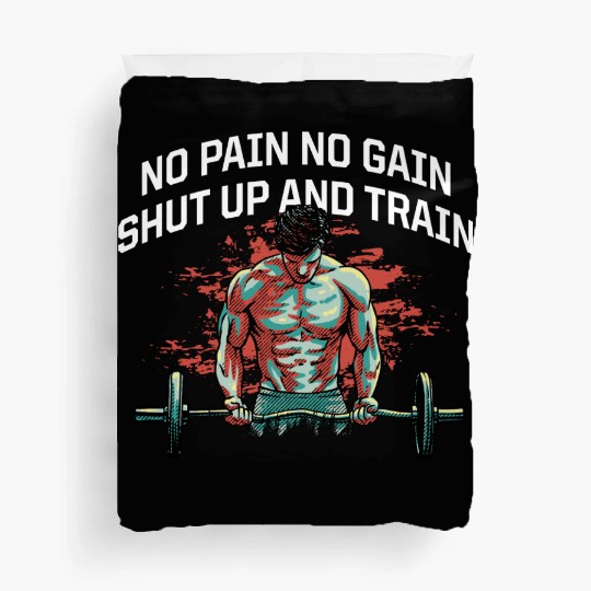 Shut Up and Train Funny Workout Humor Gym Sayings Duvet Covers