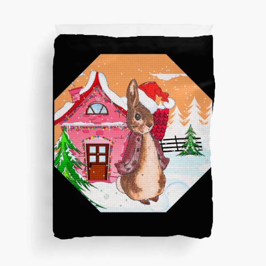 A rabbit walking on Christmas Day Duvet Covers