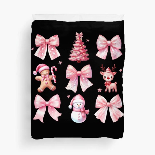 Chrirstmas Pink Bow, Christmas Retro Duvet Covers