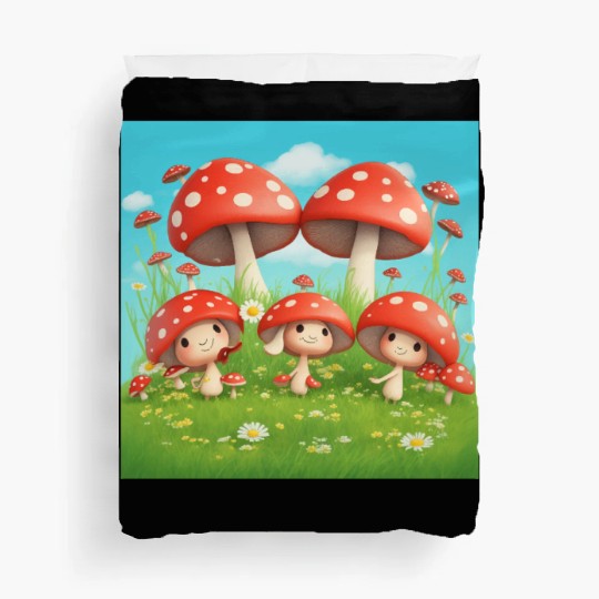 Mushrooms in Grass - Enchanting Nature-Inspired Duvet Covers