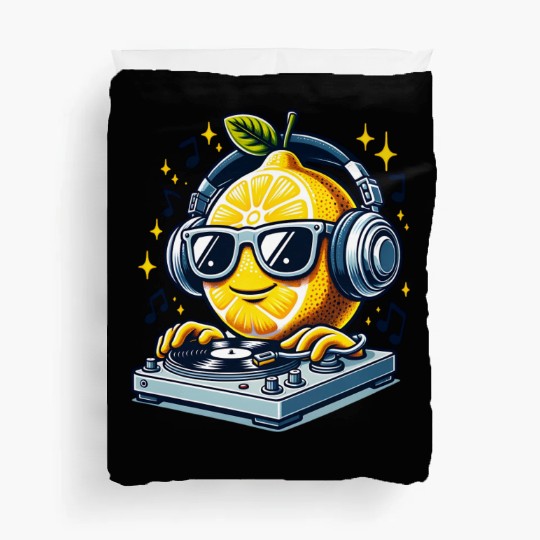 DJ Lemon Groove with Headphones and Turntable Duvet Covers