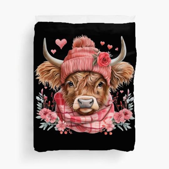 Cute Highland Cow Valentines Day Duvet Covers