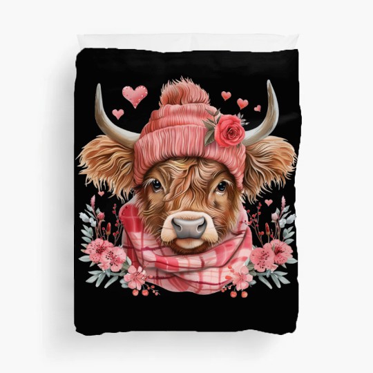 Cute Highland Cow Valentines Day Duvet Covers
