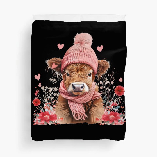 Cute Highland Cow Valentines Day Duvet Covers