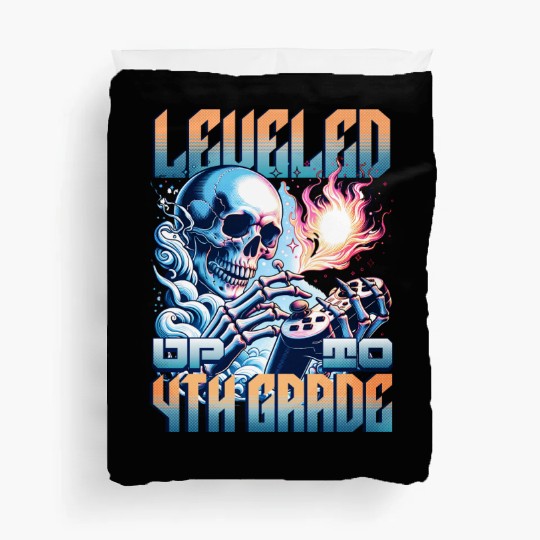 Levelled up to 4th grade, gamer society, school Duvet Covers