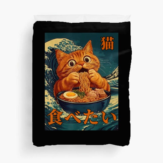 Cat Ramen Japanese Graphic Art Kids Men Women Fun Duvet Covers