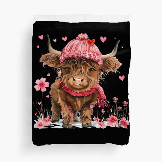 Cute Highland Cow Valentines Day Duvet Covers