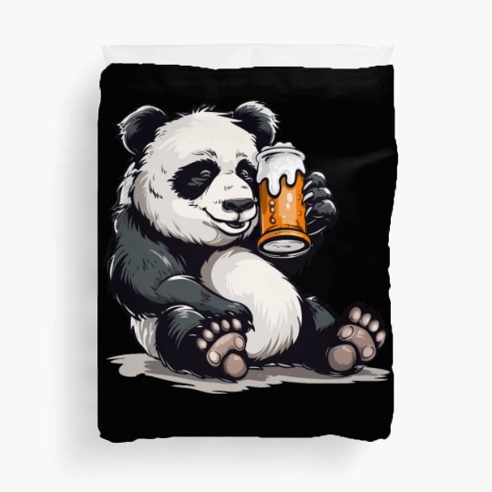 Cute Panda Drinking Beer 2 Duvet Covers