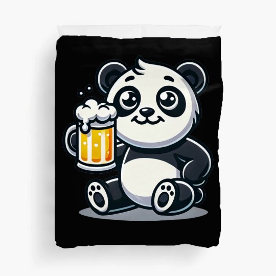 Cute Panda Drinking Beer Duvet Covers