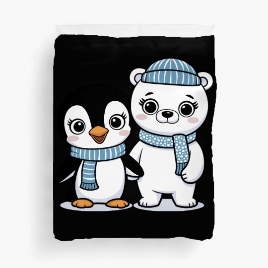 Happy Penguin and Polar Bear Best Friends Duvet Covers