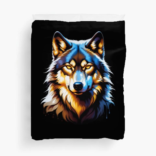 Isolated Lone Wolf Head Ink Design Duvet Covers