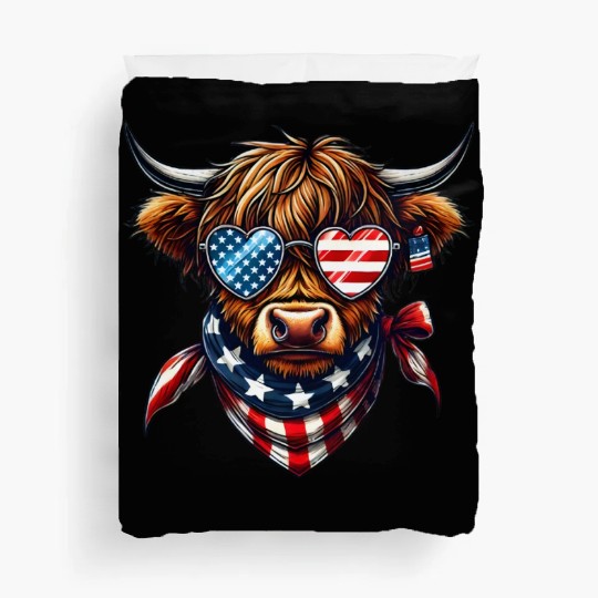 Patriotic Highland Cow 4th Of July Duvet Covers