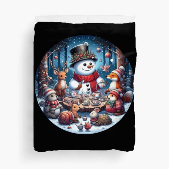 Funny Christmas Tea Party: Snowman & Woodland Fri Duvet Covers