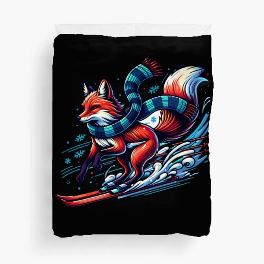 Fox Skiing Adventure in Winter Wonderland Duvet Covers