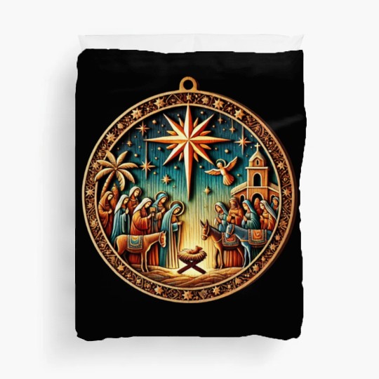 Christmas Nativity Scene Wooden Ornament Duvet Covers