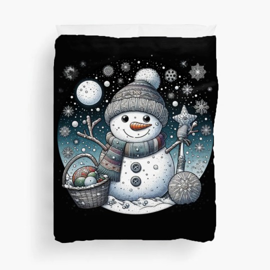 Whimsical Christmas Snowman with Scarf Duvet Covers