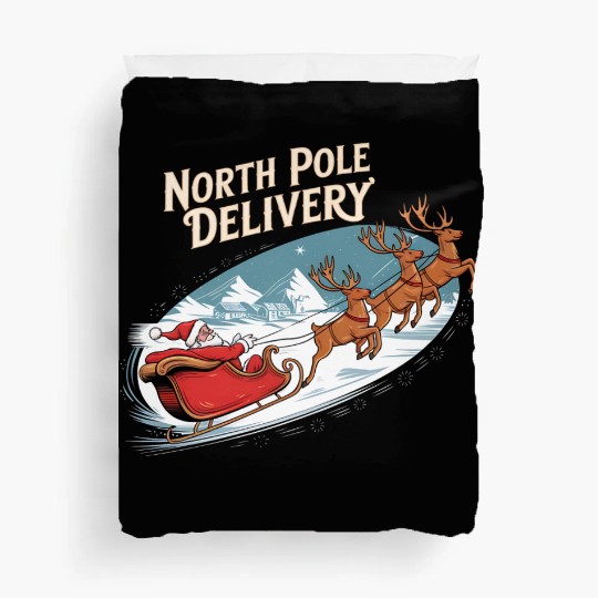 North Pole Delivery with Santa and Reindeer Duvet Covers