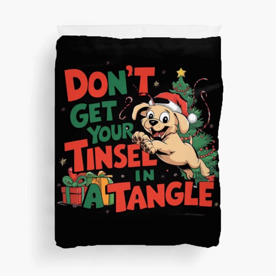 Puppy Tinsel in a Tangle Duvet Covers
