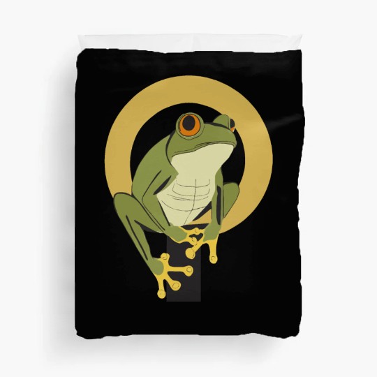 Elegant Green Frog with Gold Accents Duvet Covers