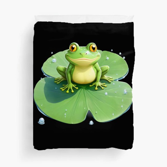 Cheerful Frog on Lily Pad Duvet Covers