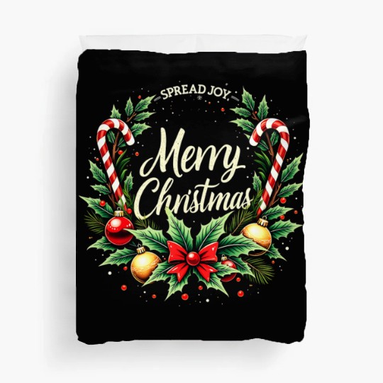 Spread Joy - Festive Merry Christmas Wreath Duvet Covers