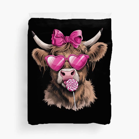Highland Cow Valentines, Valentines Day, Retro Duvet Covers