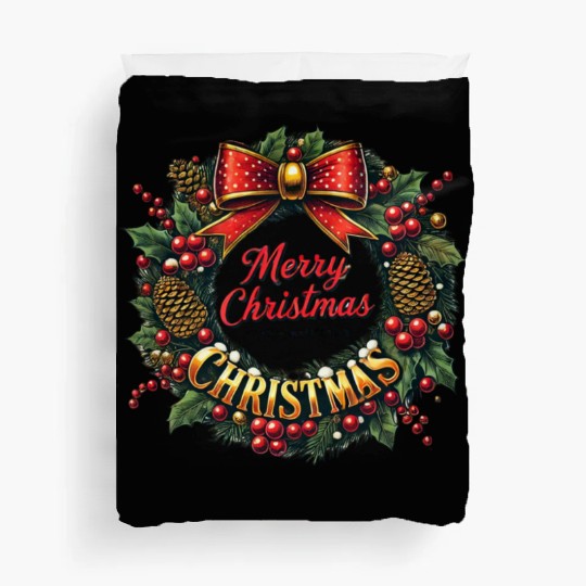 1950s Christmas Wreath - Vintage Holiday Cheer Duvet Covers