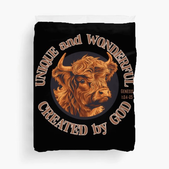 Unique and Wonderful Highland Cow Created by God Duvet Covers