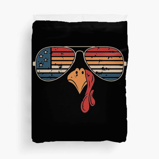 Retro USA Turkey Sunglasses Patriotic Thanksgiving Duvet Covers