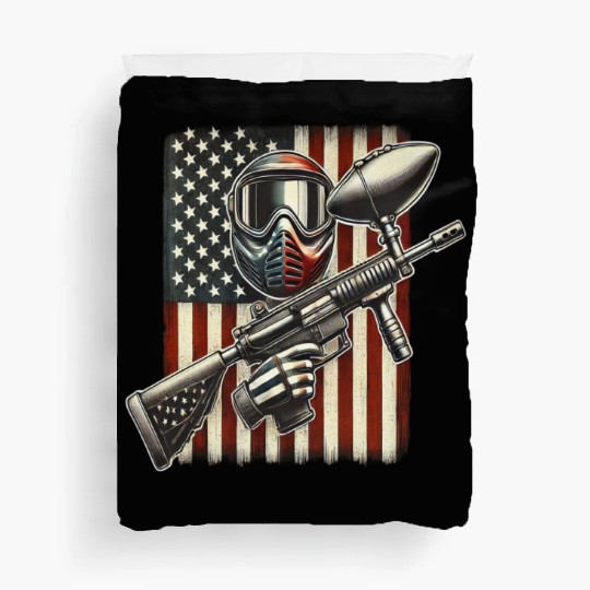 Vintage Paintball With American Flag Duvet Covers